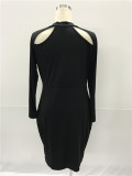 Long Sleeve Cut Out Bodycon Party Dress Black 3402