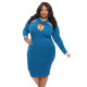 Long Sleeve Cut Out Bodycon Party Dress Blue 3402
