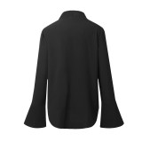 Long Sleeve Pussybow Tie Blouse Black 0506