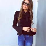 Long Sleeve Pussybow Tie Blouse Black 0506