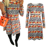 Halloween Pumpkin Printed Long Sleeve T-Shirt Dress 0165