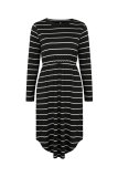Women's Stripe Elastic Waist Pocket Long Sleeve Loose Midi Dress 101