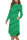 Women's Stripe Elastic Waist Pocket Long Sleeve Loose Midi Dress Green 101