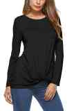 Knot Front Long Sleeve Tee Black 097