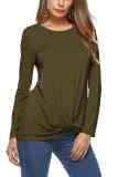 Knot Front Long Sleeve Tee Army Green 097