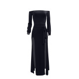 Long Sleeve Off Shoulder High Slit Maxi Dress 9828