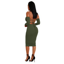 Lace-up Back Two Piece Dress Outfit Army Green 2225