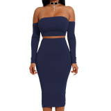 Lace-up Back Two Piece Dress Outfit Royal Blue 2225