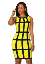 Women Plus Stripe Print Sleeveless Bodycon Dress Yellow 2047