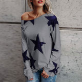 Star Print Long Sleeve T Shirt Gray 121