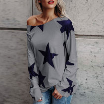 Star Print Long Sleeve T Shirt Gray 121