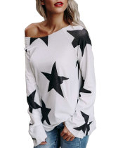 Star Print Long Sleeve T Shirt White 121