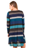 Rainbow Striped Long Sleeve Dress Blue 118