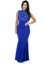 Rhinestone Sleeveless Bodycon Maxi Dress Blue 2079