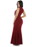Rhinestone Sleeveless Bodycon Maxi Dress Red 2079