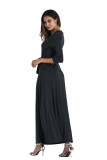 V-Neck 3/4 Sleeve Faux Wrap Maxi Dress Black 5068