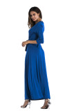 V-Neck 3/4 Sleeve Faux Wrap Maxi Dress Royal Blue 5068