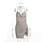 Women Backless Club Mini Dress With Chain 3158