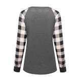 Plus Size Women Plaid Sleeve Raglan T Shirt 8612