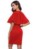 Split Sleeve Ruffle Top Bodycon Dress Red 133