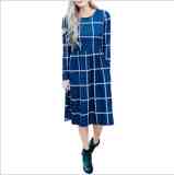 Long Sleeve Plaid Midi Dress Blue 71206