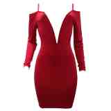 Deep Front Plunging Dress Red 1014