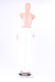 Lace-up Crop Top And Long Pants Outfit White 2223