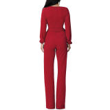 Dressy Jumpsuits Long Sleeve Women Wine Red 2122
