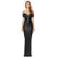 Strap Off Shoulder Sequin Evening Gown Black 1214