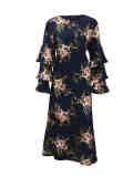 Plus Size Flared Sleeve Floral Abaya Maxi Dress Blue 9071