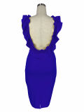 Ruffle Midi Bodycon Dress Blue 5083