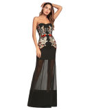 Mesh Insert Strapless Embroidery Long Prom Dress 1315
