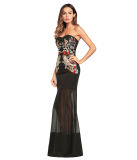 Mesh Insert Strapless Embroidery Long Prom Dress 1315
