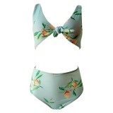 Floral Print Tie Knot Top And High Waisted Bottom Bikini Set 117