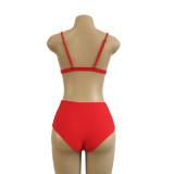 Red High Waisted Bikini Set 8035