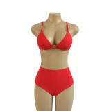 Red High Waisted Bikini Set 8035