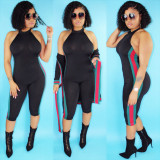 Women Two Piece Outfit Cover Up Cardigan + Capri Jumpsuit 4017
