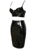 Plus Size Two Piece Faux Leather Club Dress 878
