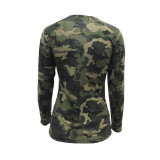 Lace Up Camouflage Long Sleeve T Shirt 3107