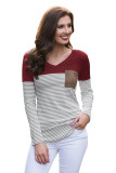 Long Sleeve Striped T Shirt With Pocket 018