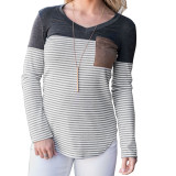 Long Sleeve Striped T Shirt With Pocket 018
