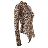 Long Sleeve Turtleneck Leopard Bodysuit 1730823