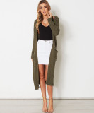 Cable Knit Longline Sweater Cardigan With Pocket 3607