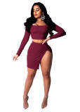 Two Piece Off Shoulder Crop Top And Skirt Set 2382