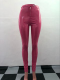 Thick Zipper Front Faux Leather Skinny Pants 4519