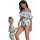 Off Shoulder Mother Daughter Swimsuit Blue 190153