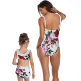Floral Print Mother Daughter Swimwear White 190135