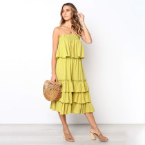 Two Piece Ruffle Layer Top And Skirt Yellow 1859