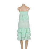 Two Piece Ruffle Layer Top And Skirt Light Blue 1859
