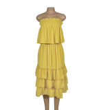 Two Piece Ruffle Layer Top And Skirt Yellow 1859
